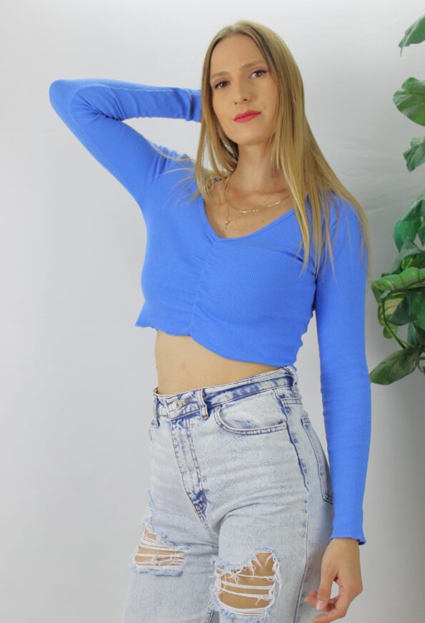 Büzgülü Fitilli Bluz Mavi - 94574