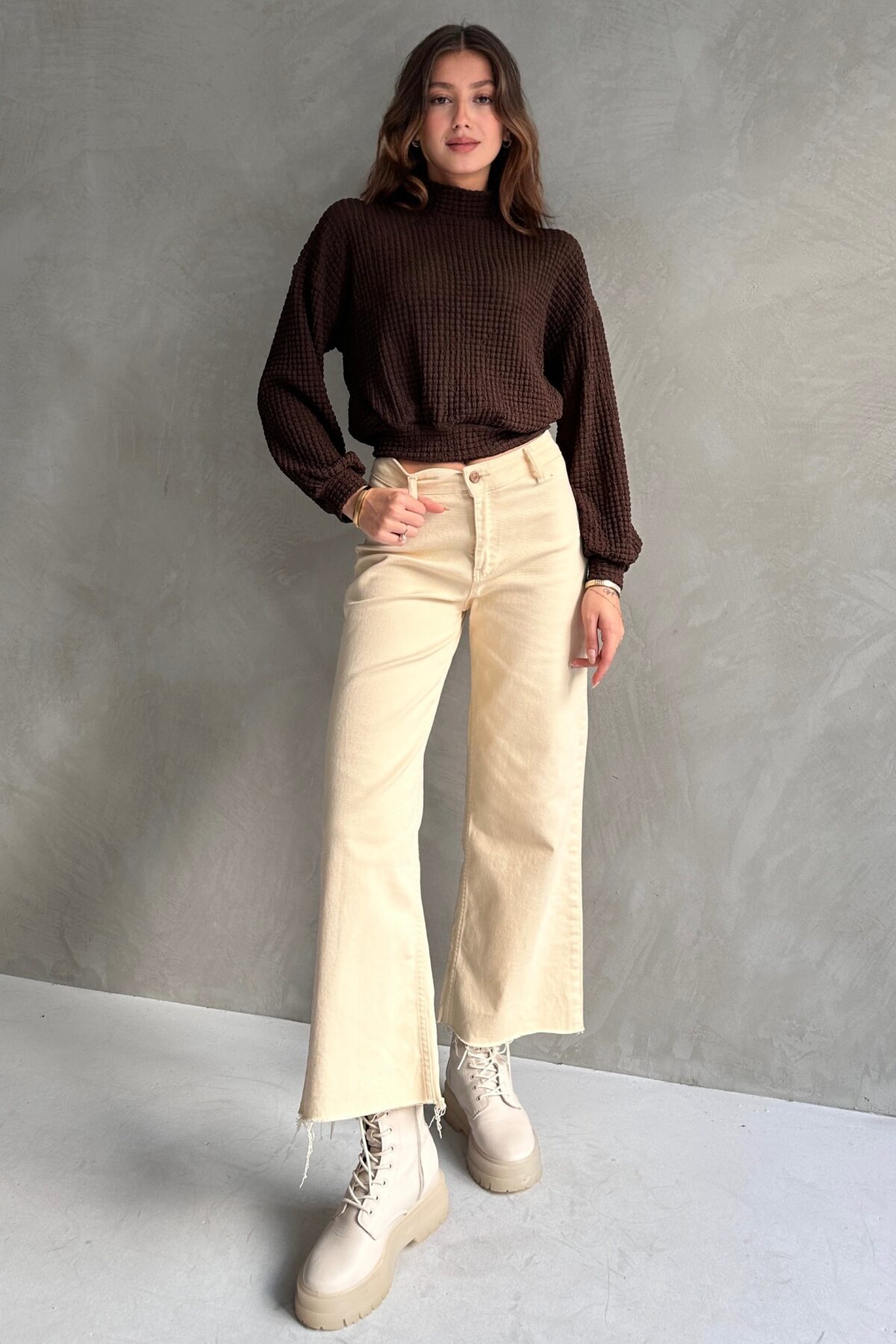Balıkçı Yaka Dokulu Crop Bluz