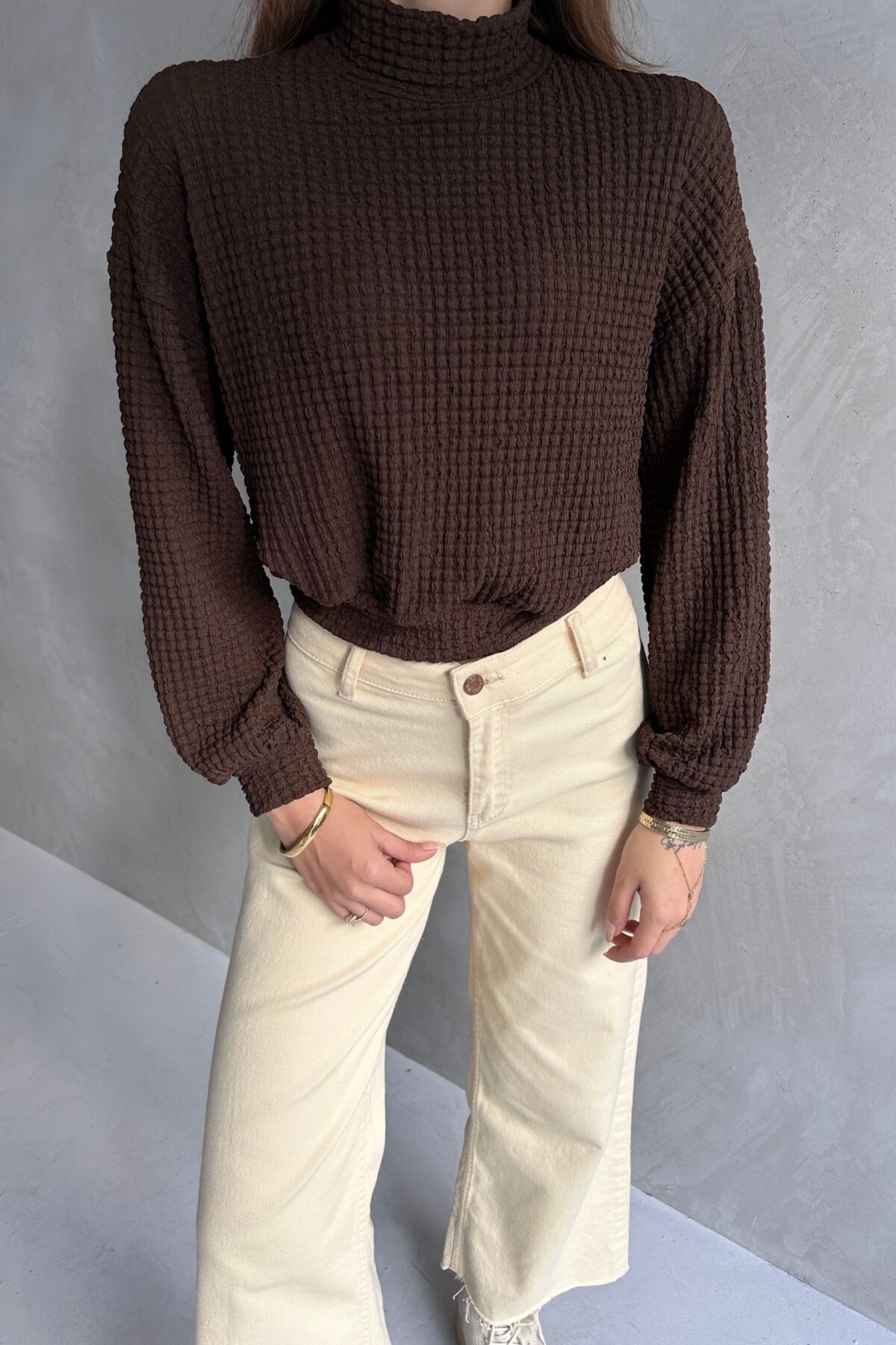 Balıkçı Yaka Dokulu Crop Bluz