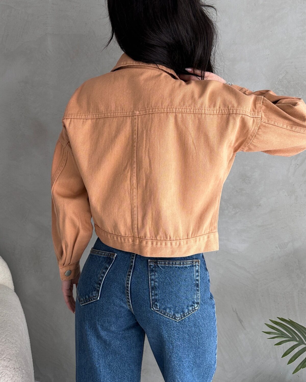 Çift Cep Crop Denim Ceket