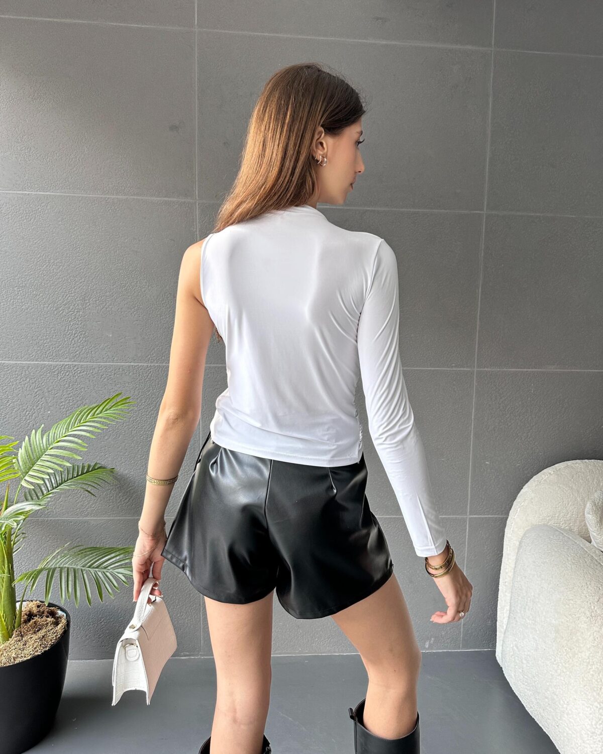 Tek Omuz Drape Detaylı Bluz