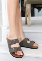 Haki Yeşil Nubuk Terlik Haki Yeşil