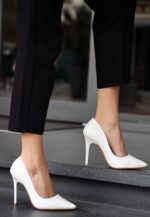 Hillar Beyaz Cilt Stiletto Ayakkabı Beyaz