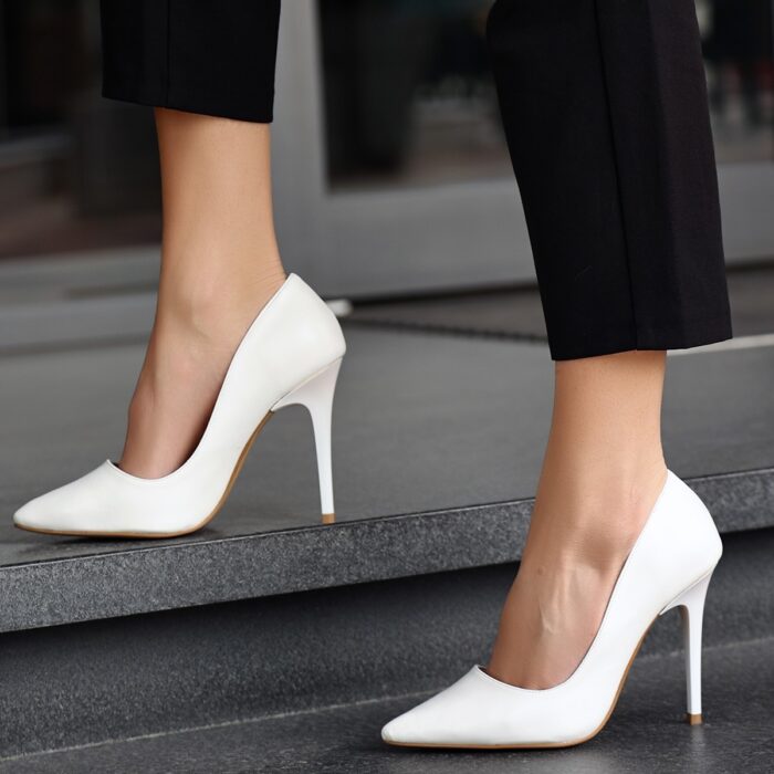 Hillar Beyaz Cilt Stiletto Ayakkabı Beyaz