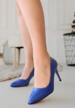 Jilya Mavi Cilt Stiletto Ayakkabı Mavi