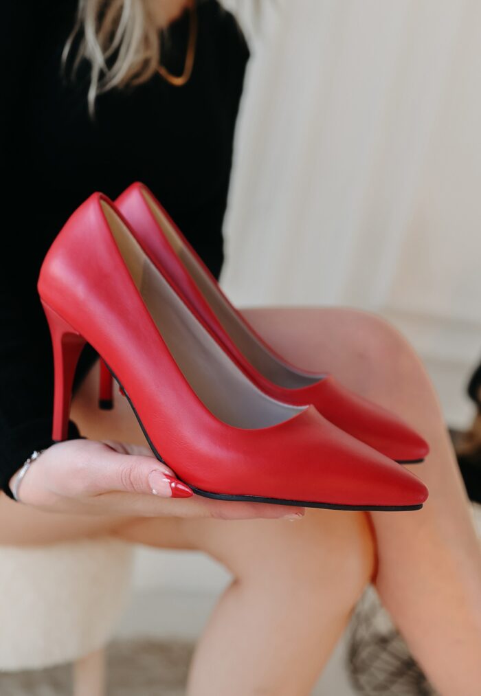 Jilya Kırmızı Cilt Stiletto Ayakkabı Kırmızı