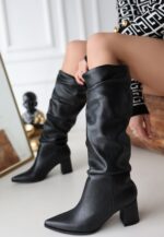 Siyah Cilt Topuklu Çizme Siyah Cilt