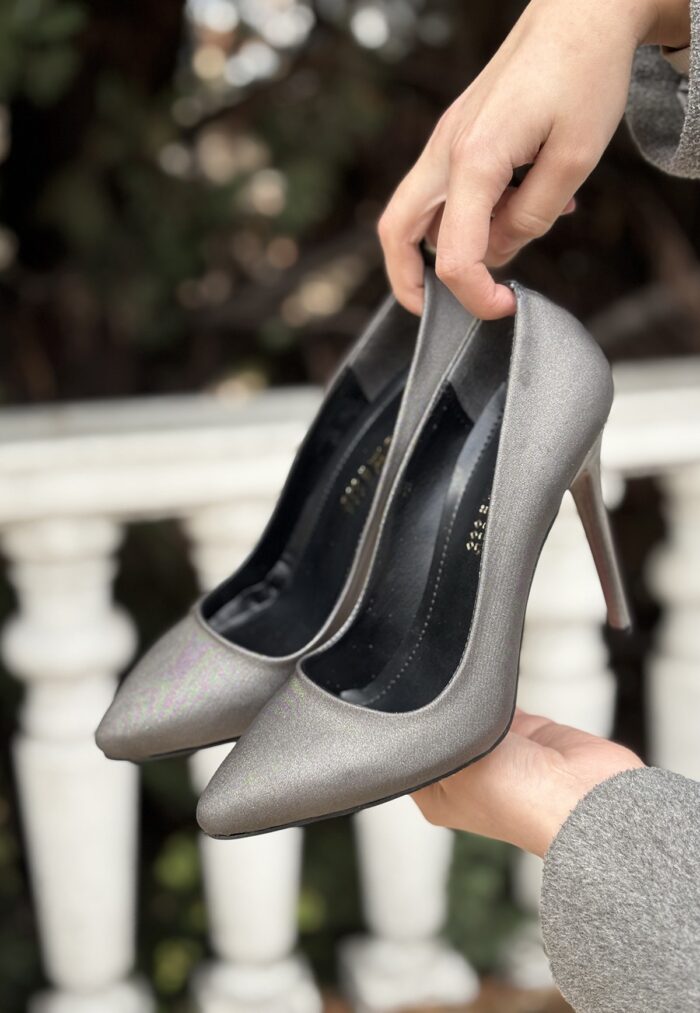 Hillar Platin Saten Stiletto Ayakkabı Platin