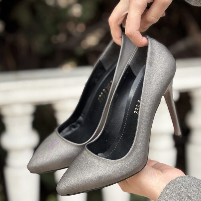Hillar Platin Saten Stiletto Ayakkabı Platin