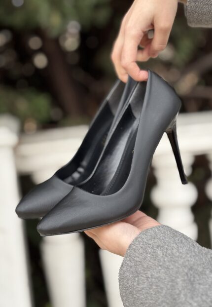 Hillar Siyah Saten Stiletto Ayakkabı Siyah5