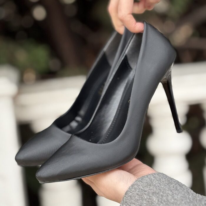 Hillar Siyah Saten Stiletto Ayakkabı Siyah5
