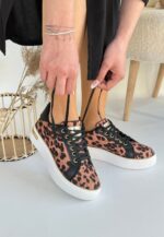 Kity Leopar Saten Bağcıklı Spor Ayakkabı Leopar