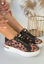 Kity Leopar Saten Bağcıklı Spor Ayakkabı Leopar