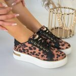 Kity Leopar Saten Bağcıklı Spor Ayakkabı Leopar