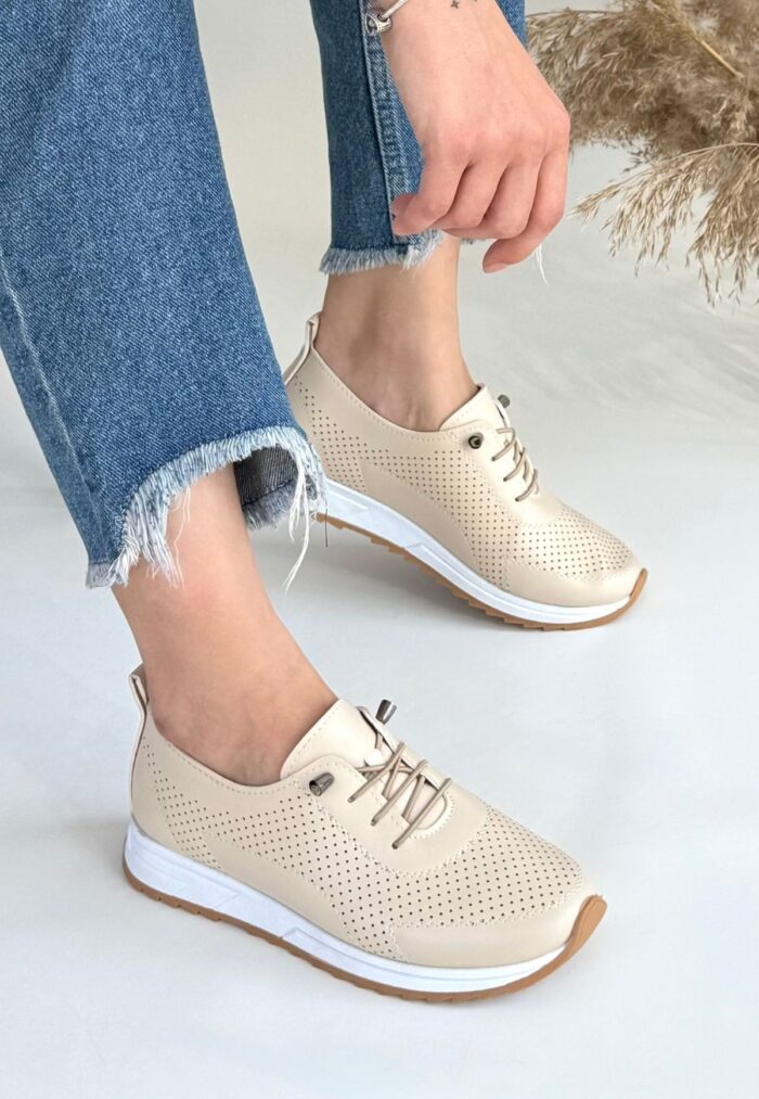 Bej Cilt Bağcıklı Spor Ayakkabı Bej