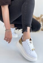 Gasta Beyaz Cilt Sarı Detaylı Bağcıklı Spor Ayakkabı Beyaz
