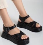 Sibna Siyah Cilt Kemerli Sandalet Siyah