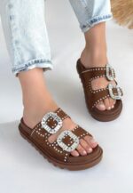 Juana Taba  Nubuk  Taşlı Terlik Taba1