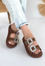 Juana Taba  Nubuk  Taşlı Terlik Taba1