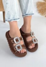 Juana Taba  Nubuk  Taşlı Terlik Taba1