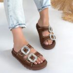 Juana Taba  Nubuk  Taşlı Terlik Taba1