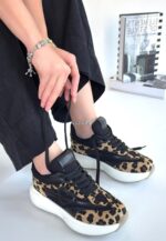 Leopar Süet Bağcıklı Spor Ayakkabı Leopar