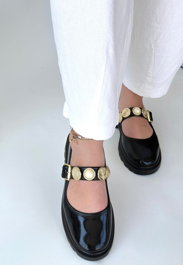 Siyah Rugan Oxford Ayakkabı Siyah Rugan