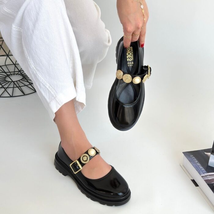 Siyah Rugan Oxford Ayakkabı Siyah Rugan