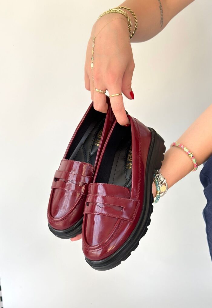 Bordo Rugan Oxford Ayakkabı Bordo