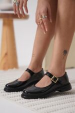 Siyah Rugan Oxford Ayakkabı Siyah Rugan