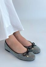 Siyah Saten Babet Ayakkabı Siyah