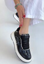 Hawer Siyah Cilt Bağcıklı Spor Ayakkabı Siyah