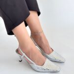 Sione Gümüş Cilt Topuklu Ayakkabı Gümüş