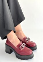 Winar Bordo Rugan Doldu Topuk Ayakkabı Bordo