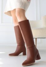 Roksa Taba Cilt Topuklu Çizme Taba