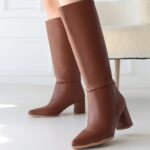 Roksa Taba Cilt Topuklu Çizme Taba