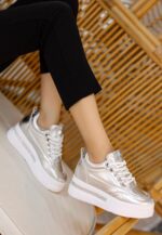 Lulu Gümüş Rugan Bağcıklı Spor Ayakkabı Parlak Gümüş