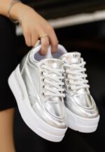 Lulu Gümüş Rugan Bağcıklı Spor Ayakkabı Parlak Gümüş