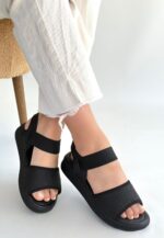 Jake Siyah Hasır Cilt Sandalet Siyah