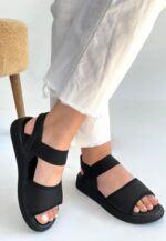 Jake Siyah Hasır Cilt Sandalet Siyah