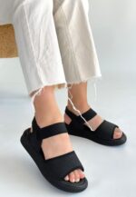 Jake Siyah Hasır Cilt Sandalet Siyah