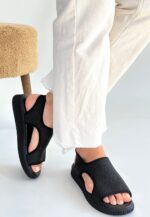 Wayi Siyah Hasır Cilt Sandalet Siyah