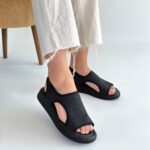 Wayi Siyah Hasır Cilt Sandalet Siyah