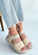 Jake Bej Hasır Cilt Sandalet Bej
