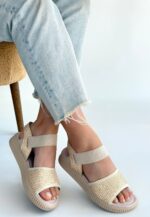 Jake Bej Hasır Cilt Sandalet Bej