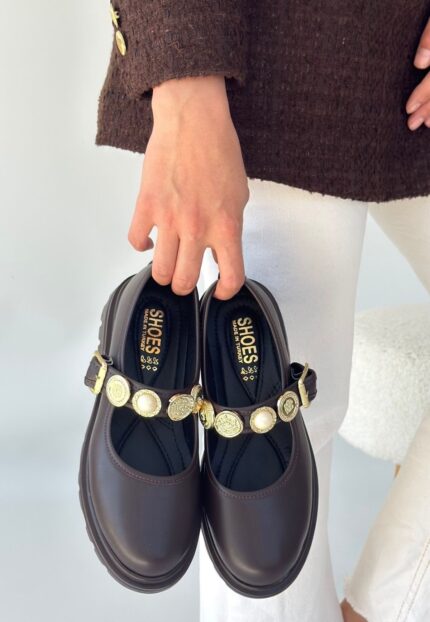 Okira Kahverengi Cilt Oxford Ayakkabı Kahverengi