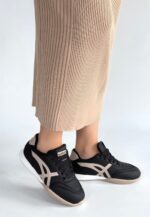 Zlay Siyah Cilt Bej Detaylı Bağcıklı Spor Ayakkabı Siyah