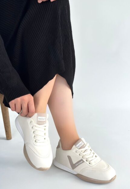 Jowen Bej Cilt Vizon Detaylı Bağcıklı Spor Ayakkabı Bej