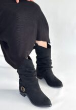 Canty Siyah Süet Körüklü Topuklu Çizme Siyah