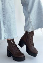 Tsan Kahverengi Cilt Bağcıklı Topuklu Bot Kahverengi